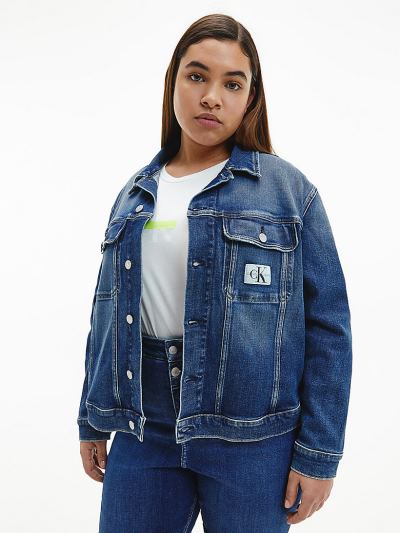 Calvin Klein Ruhák HU643710 | Calvin Klein Plus Size Női Farmerkabát Sötét Kék